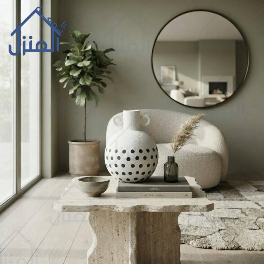 فازة ديكور بيضاء كروية بنقش نقاط سوداء بتصميم فني عصري