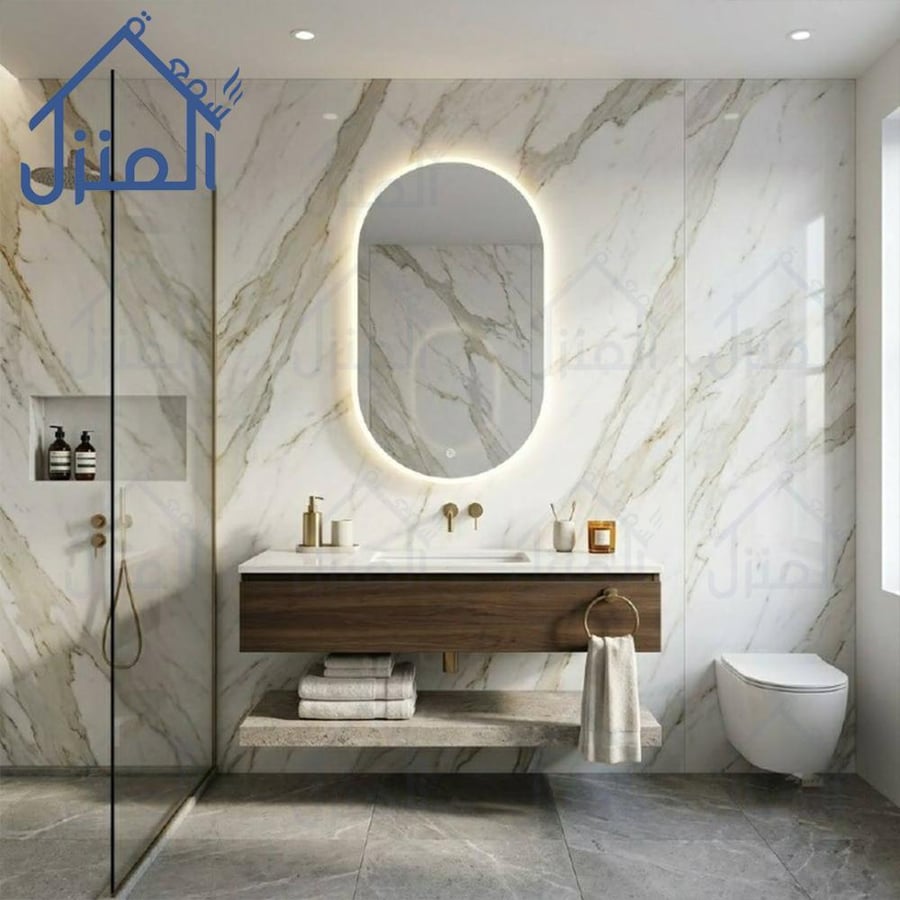 مرآة ليد فاخرة بتصميم بيضاوي وإضاءة LED محيطية