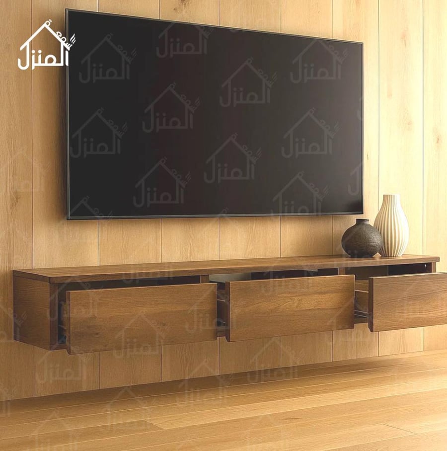 طاولة تلفزيون معلقة خشبية بلون بني بتصميم عصري مقاس مترين
