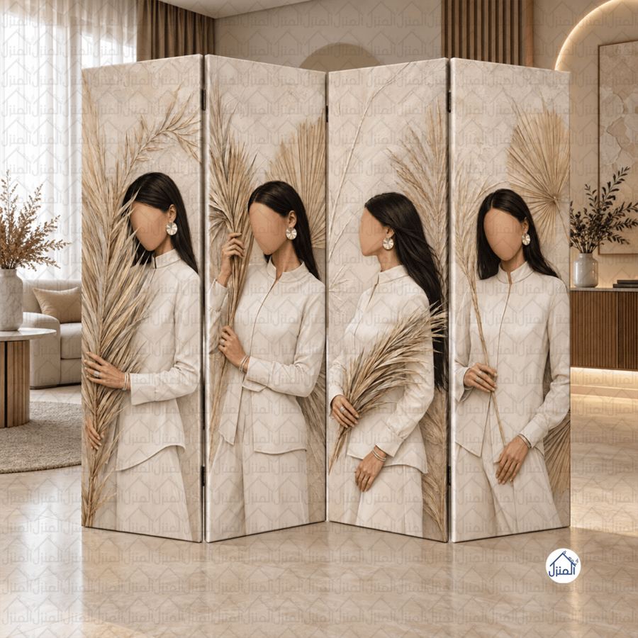 بارتيشن لوحات كانفس بسيدات وسنابل ذهبية 4 قطع