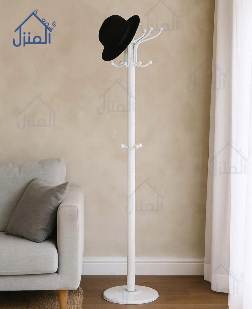 علاقة ملابس أرضية بيضاء بتصميم كلاسيك متعدد الأذرع