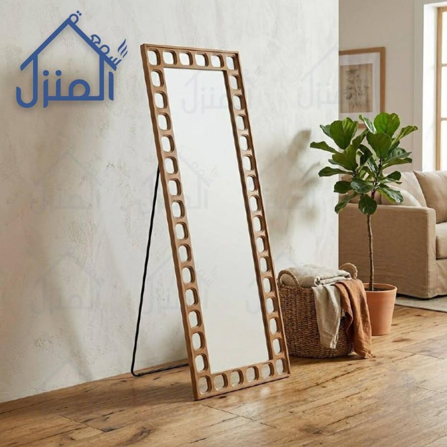 مرآة أرضية بإطار خشبي هندسي مودرن لغرف النوم والمداخل