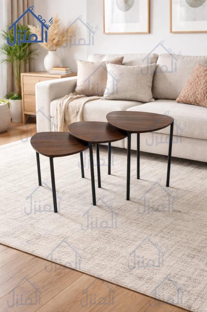 طقم طاولات جانبية متداخلة بتصميم عضوي ثلاث قطع بلمسة عصرية دافئة