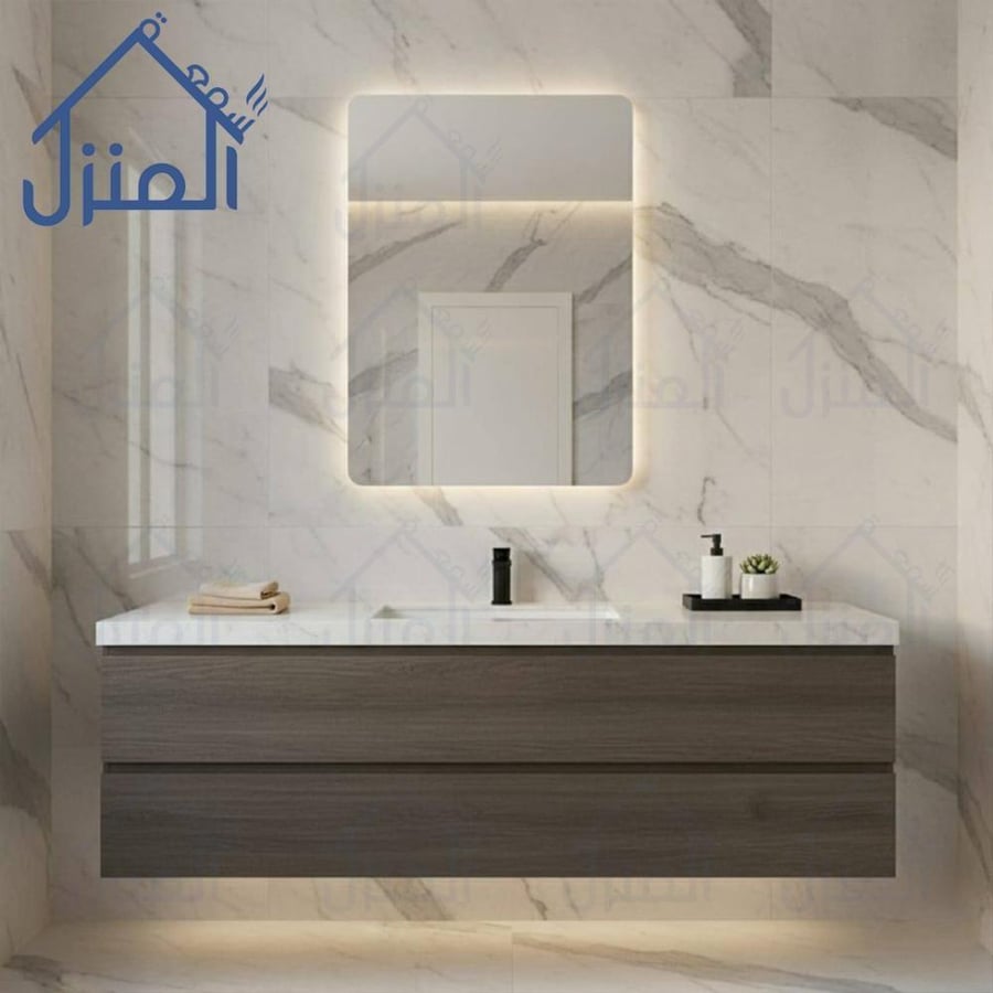 مرآة ليد مربعة فاخرة بزوايا دائرية وإضاءة LED محيطية