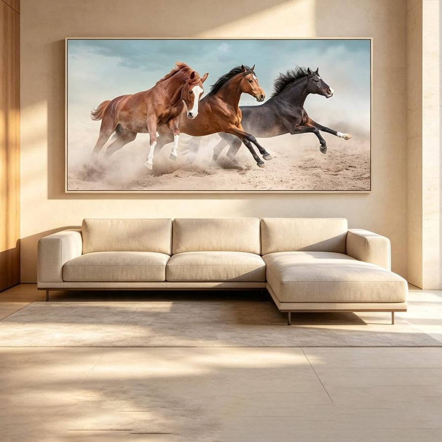 لوحة  عرضية خيل تصميم مودرن آرت