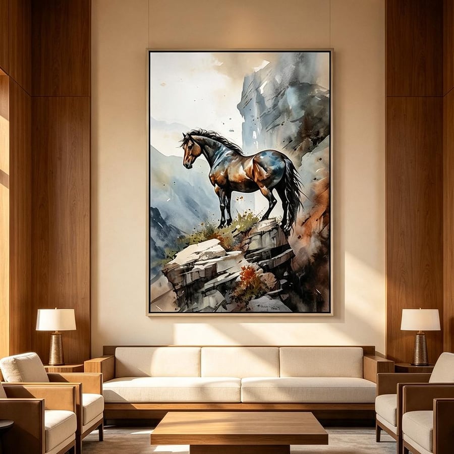 لوحة طولية خيل تصميم مودرن  للصالات  والمجالس