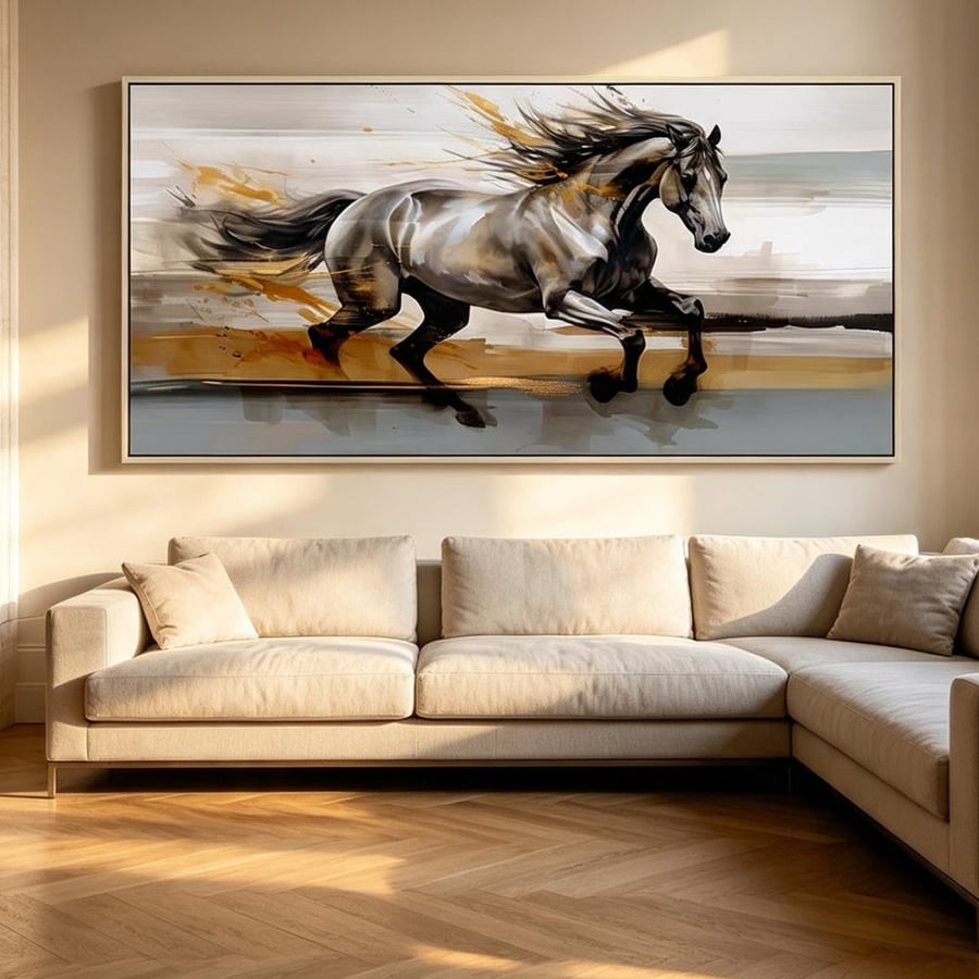 لوحة  عرضية خيل تصميم مودرن آرت