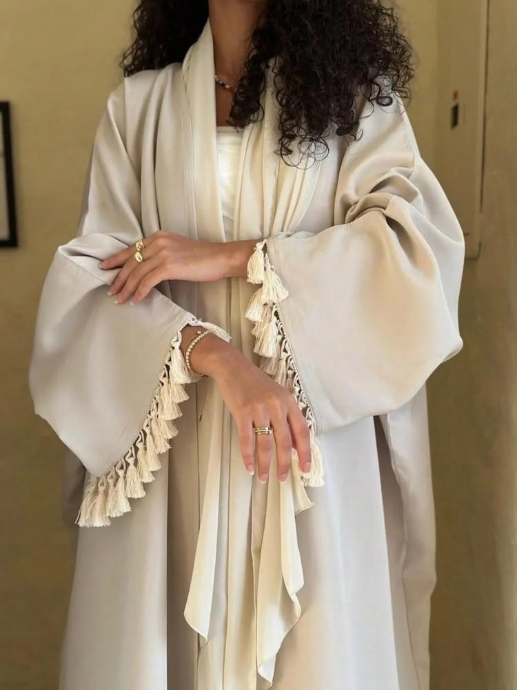عباية نسائية فضفاضة بأكمام طويلة – قفطان سادة ماكسي إسلامي غير رسمي