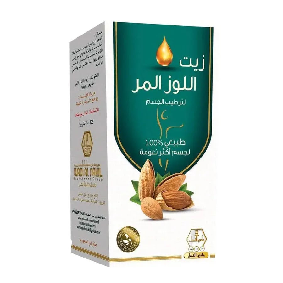 وادي النحل زيت اللوز المر لشعر أكثر نعومه ولترطيب الجسم 125مل