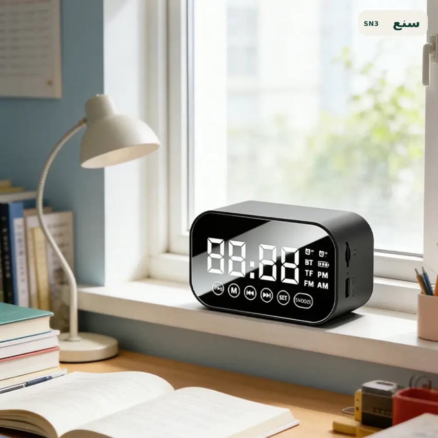 ساعة منبه بسماعة Bluetooth وراديو FM