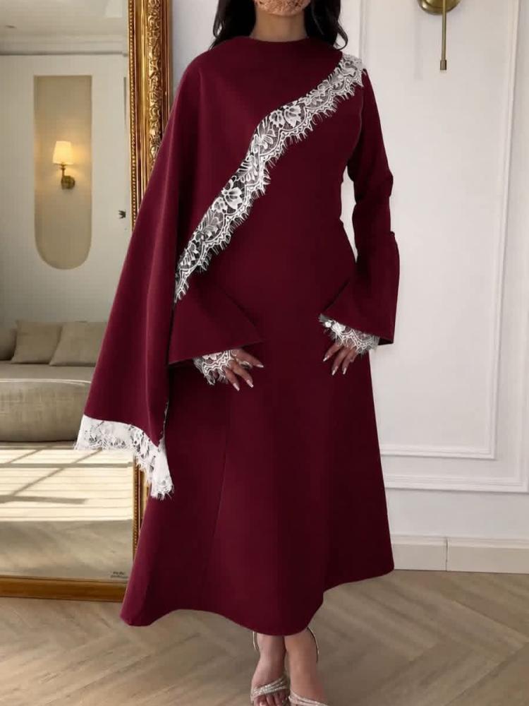 فستان عنابي مزين