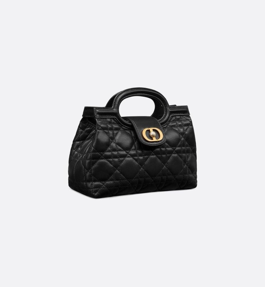 شنطة ديور Dior Jolie Top Handle Mini Bag Black Cannage Lambskin