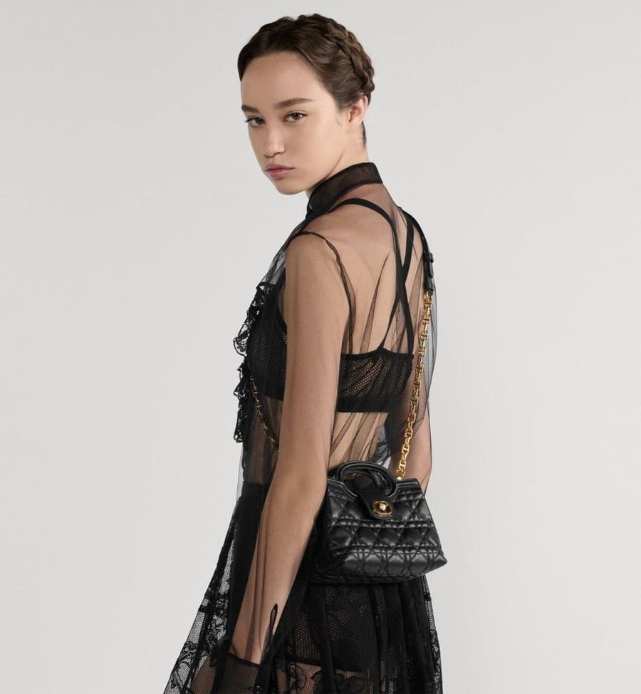 شنطة ديور Dior Jolie Top Handle Mini Bag Black Cannage Lambskin