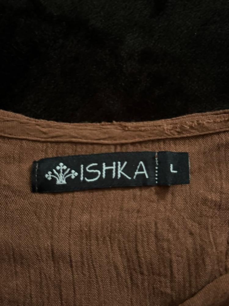 ISHKA Brown Boho Embroidered Sleeveless Top - Size L