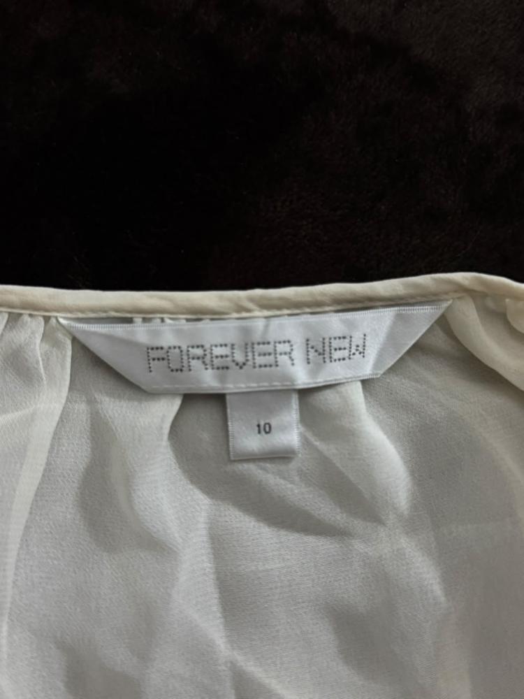 Forever New Cream Embellished Neck Chiffon Blouse - Size 10 (M)