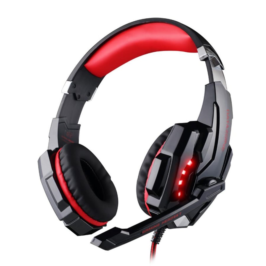 Professional stereo gaming headset with microphone for laptop and smartphone from Datazone 3.5 mm jack volume control G9000 red wired over-ear