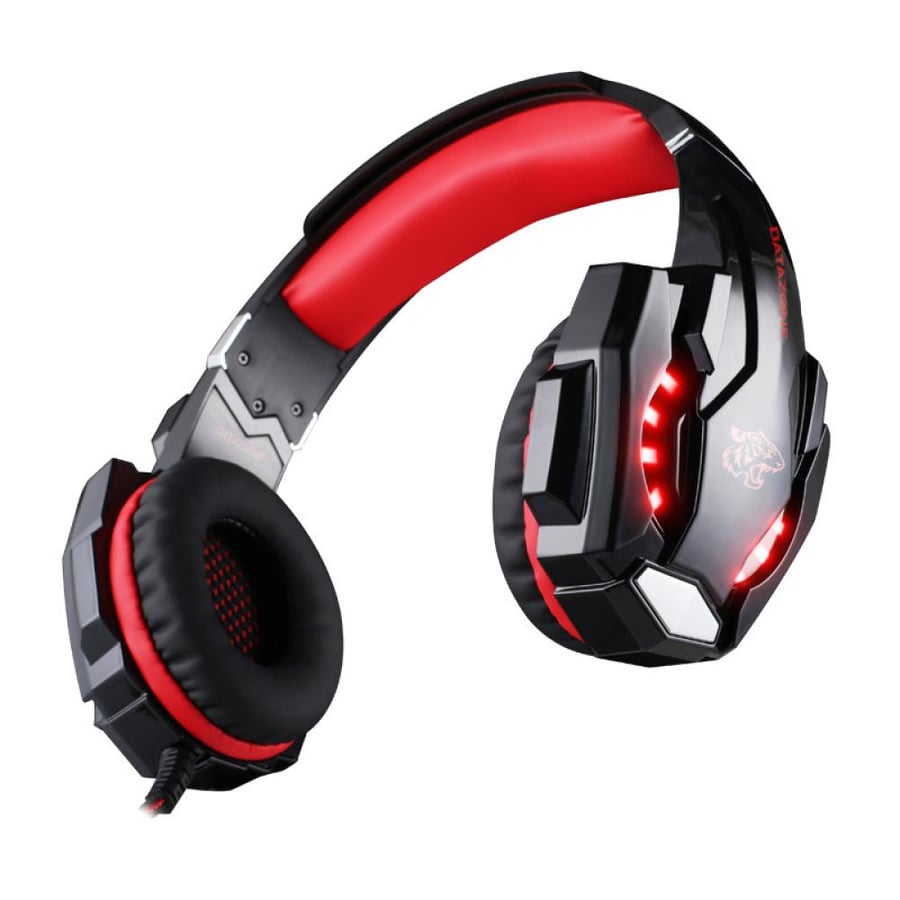 Professional stereo gaming headset with microphone for laptop and smartphone from Datazone 3.5 mm jack volume control G9000 red wired over-ear