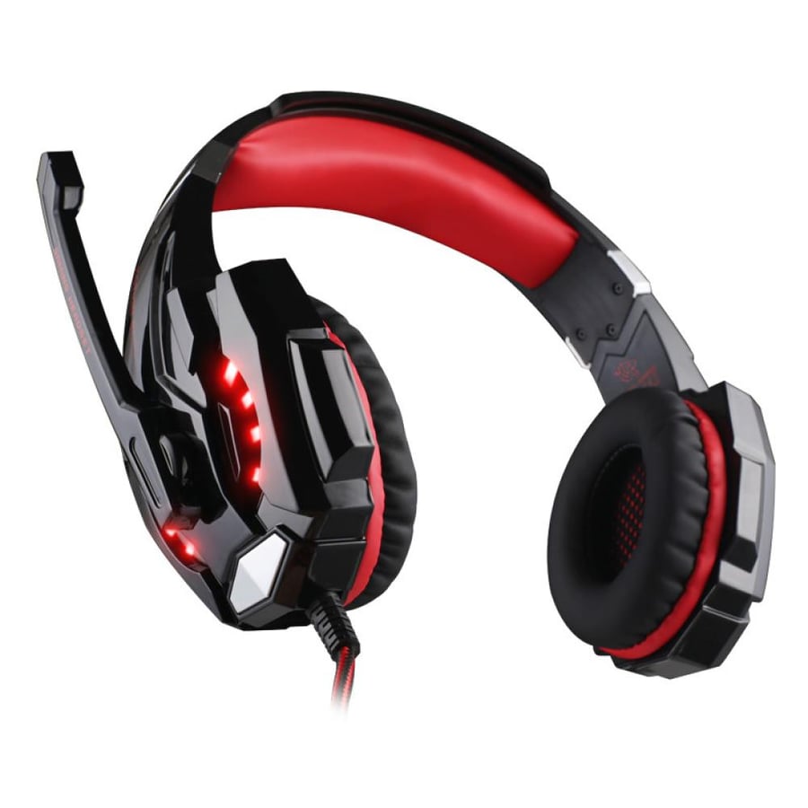 Professional stereo gaming headset with microphone for laptop and smartphone from Datazone 3.5 mm jack volume control G9000 red wired over-ear