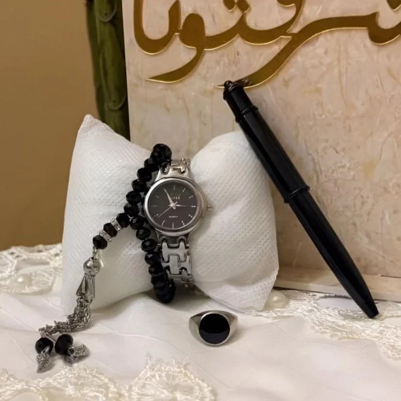 طقم ساعة مع مسبحة وخاتم | هدية رجالية أنيقة وفاخرة