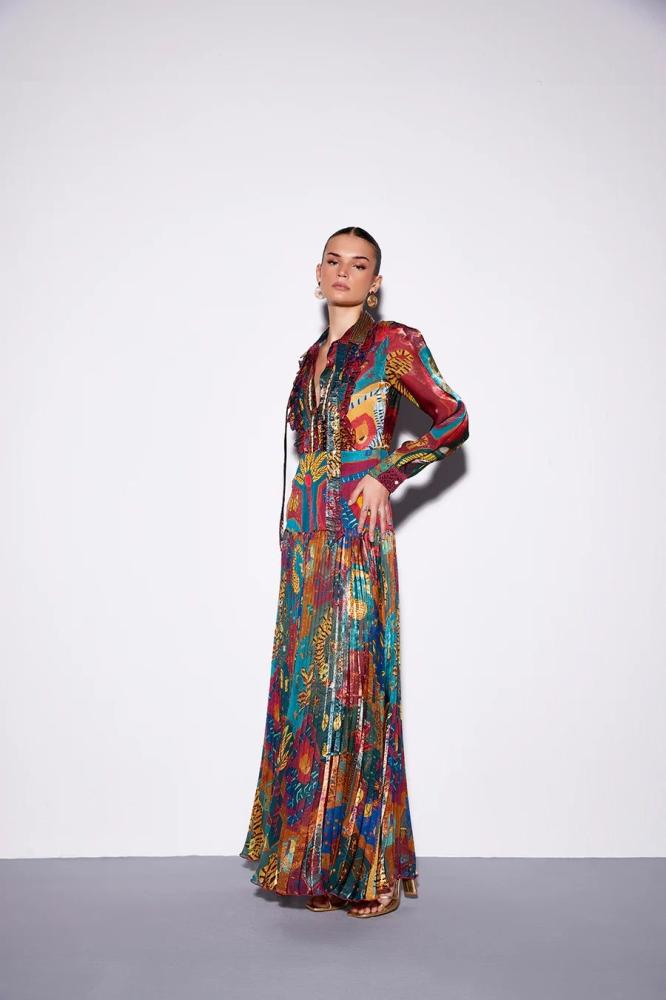 PLEATED MAXI DRESS
