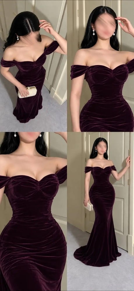 فستان مخمل زيتي بتول