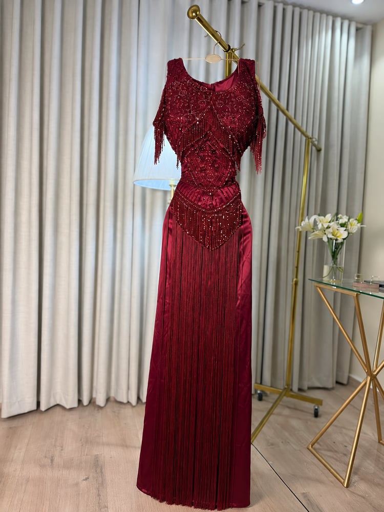 فستان سهره عنابي هدب