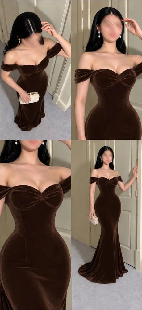 فستان مخمل زيتي بتول
