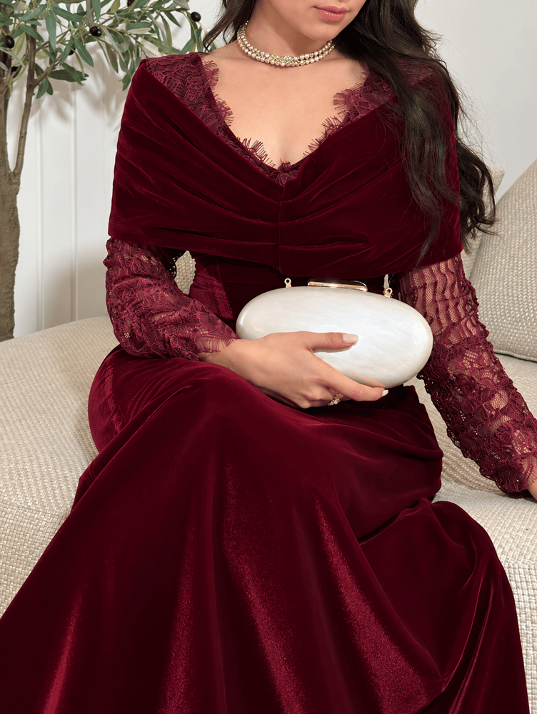 فستان سهره مخمل خمري