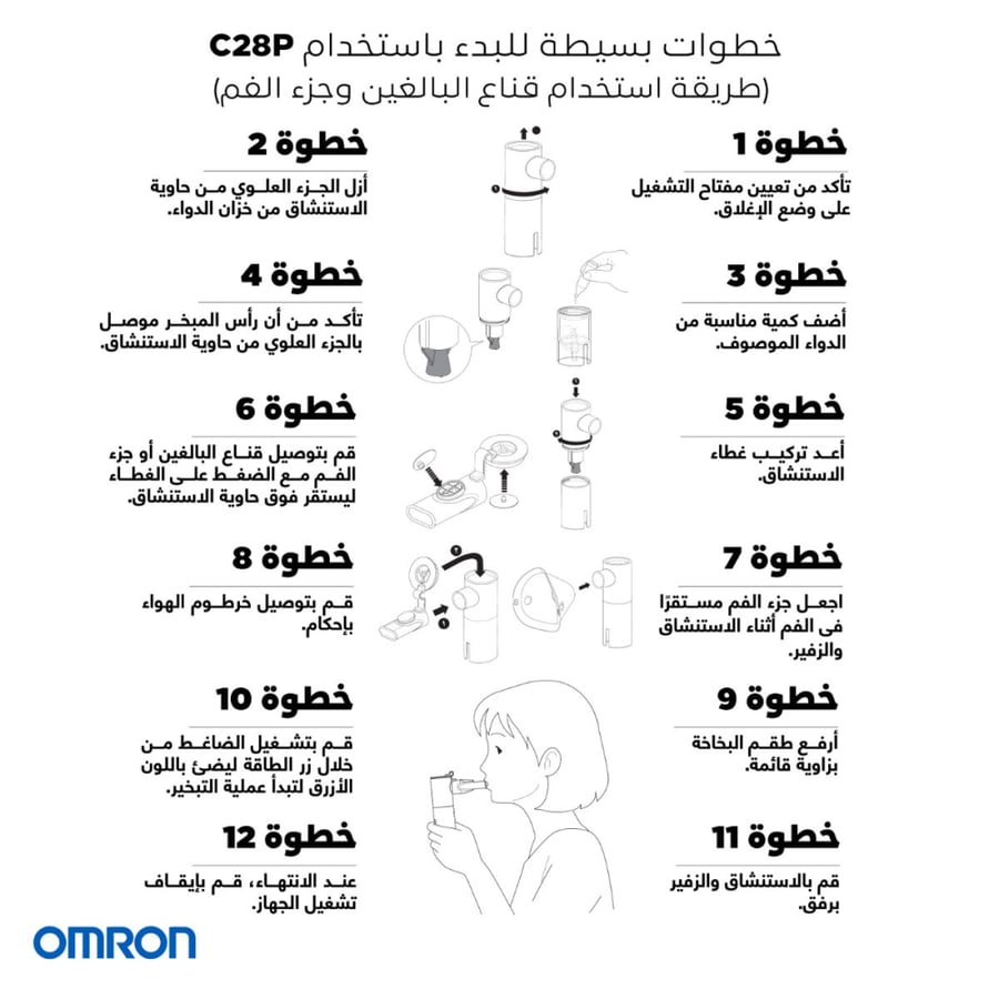 أومرون C28 جهاز استنشاق البخار بتقنية ضغط الهواء لمرضى الجهاز التنفسي