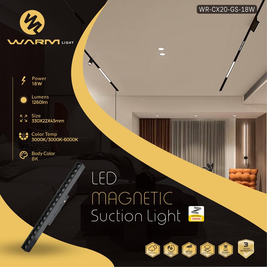 Magnetic path lighting 33 cm 18 watts 3-year warranty