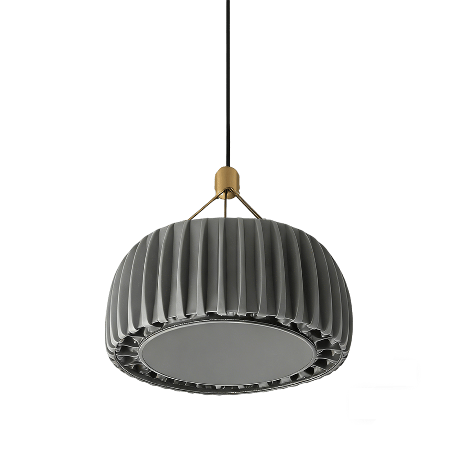 A modern circular design hanger with a faceted surface