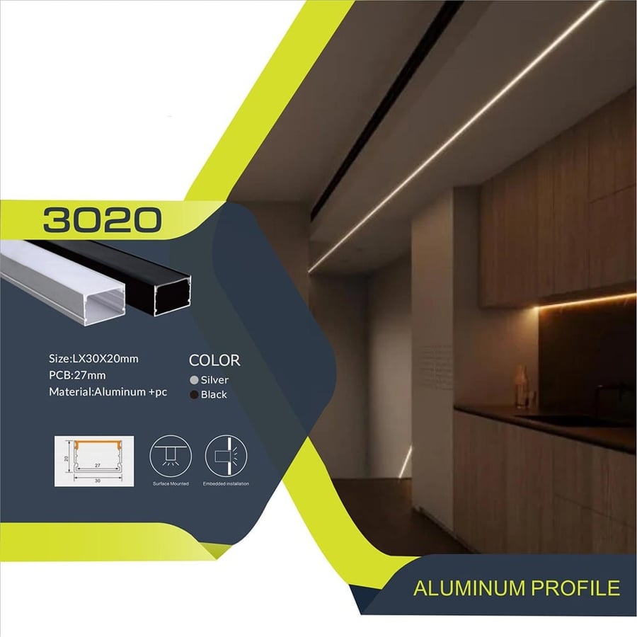Aluminum black 3 meter lead profile, recessed, 30 cm depth, 20 cm width