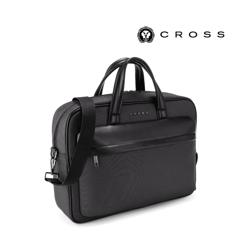 Cross Hamilton 15.6″ Executive Briefcase – Onyx Black | Saffiano Nylon + Leather Trim with 3-Way Carry
