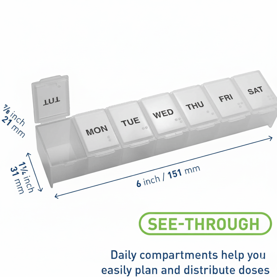 Travel-Friendly 7-Day Pill Planner – Daily Vitamin & Medication Organizer with Easy-View Clear Sections
