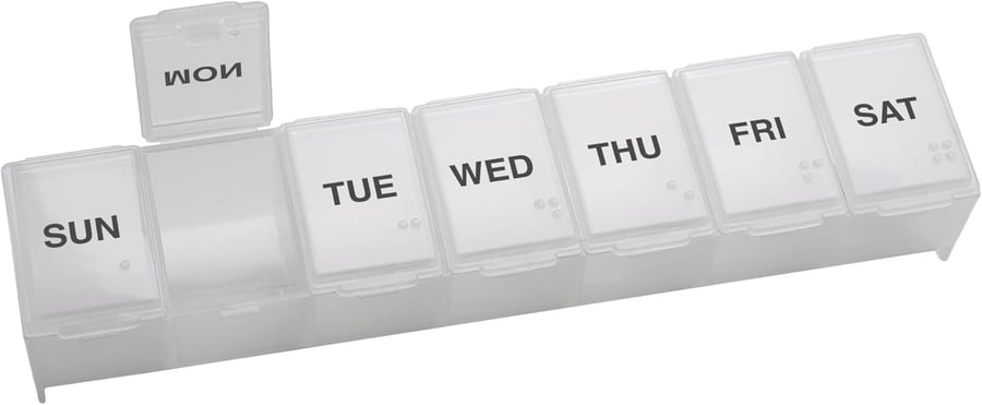 Travel-Friendly 7-Day Pill Planner – Daily Vitamin & Medication Organizer with Easy-View Clear Sections