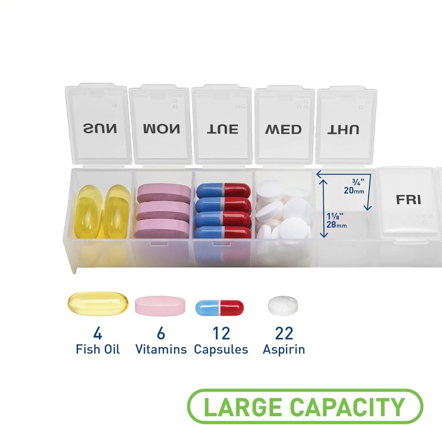 Travel-Friendly 7-Day Pill Planner – Daily Vitamin & Medication Organizer with Easy-View Clear Sections
