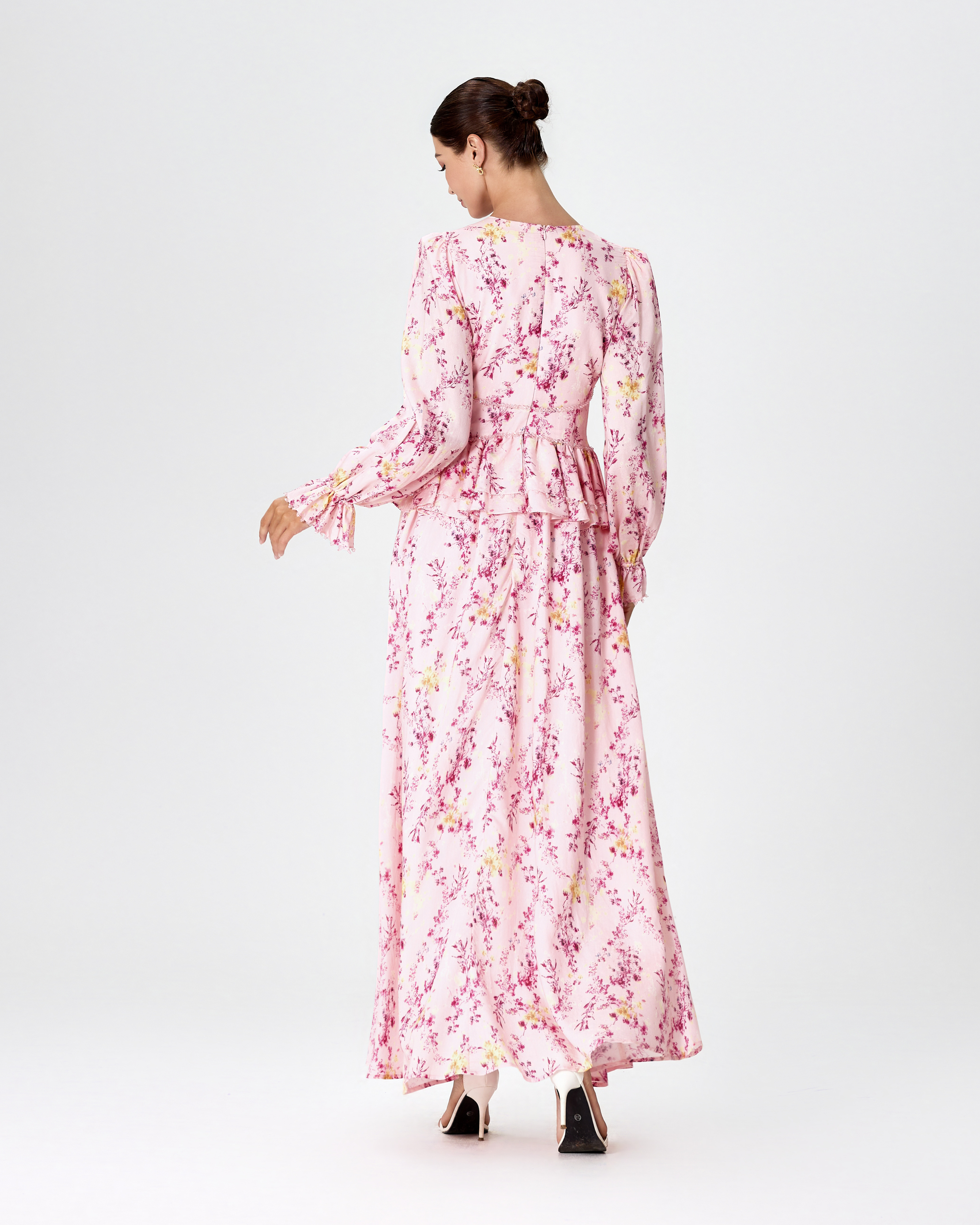 Pink dress decorated with floral print