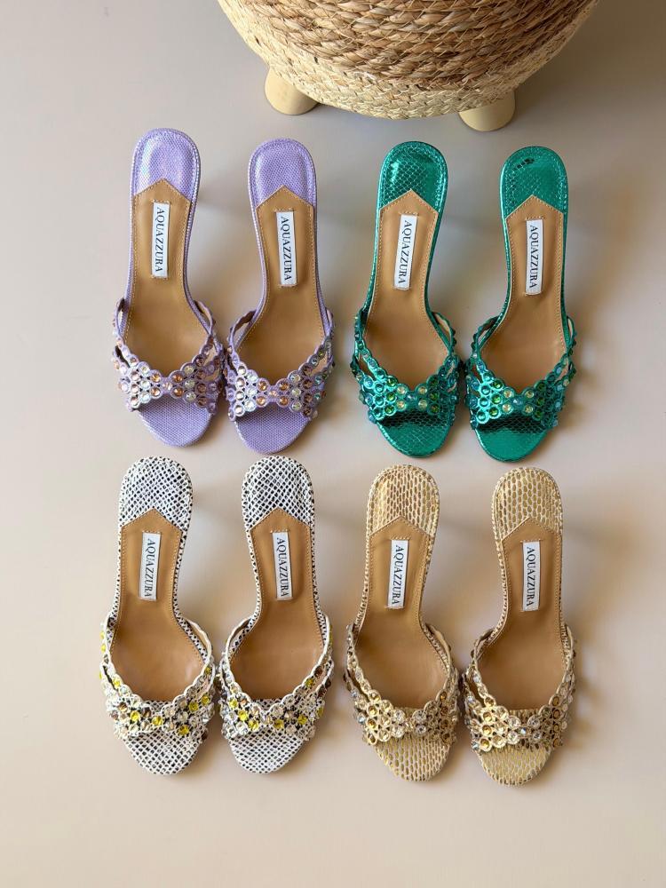 Aquazzura Crystal Embellished Mule & Sandal Heels