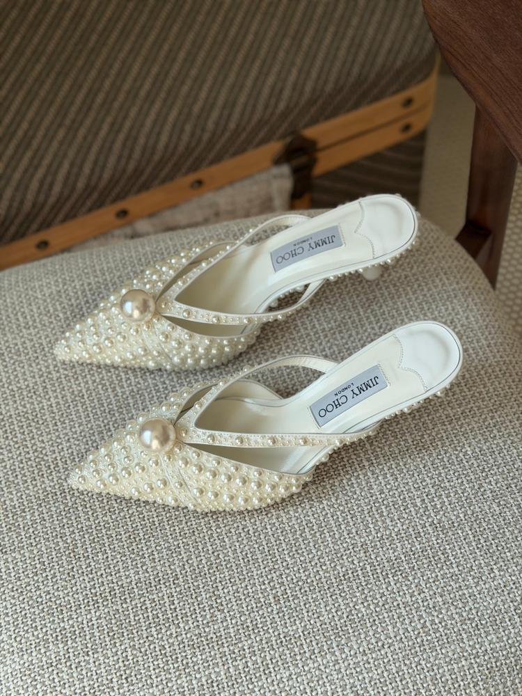 Jimmy Choo Pearl Embellished Slingback Heels – Ivory