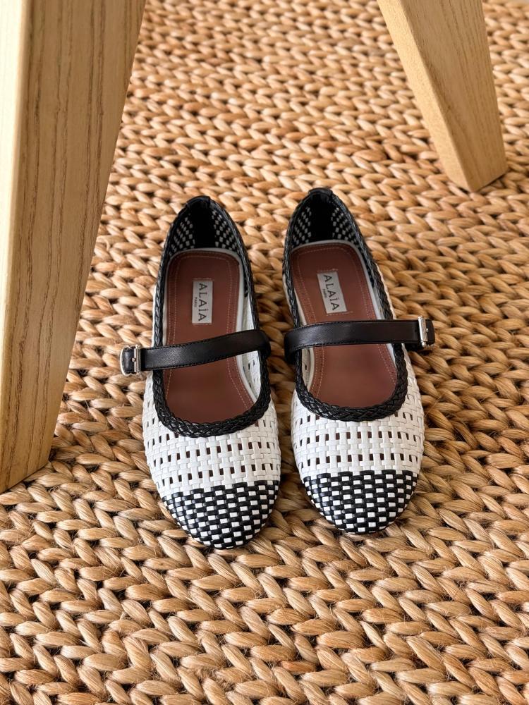 Alaïa Woven Leather Mary Jane Ballerina Flats