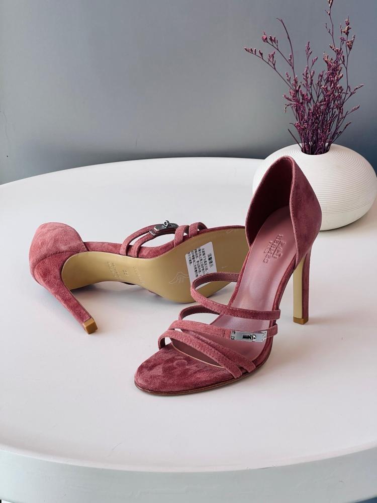 Hermès Suede Strappy High Heel Sandals