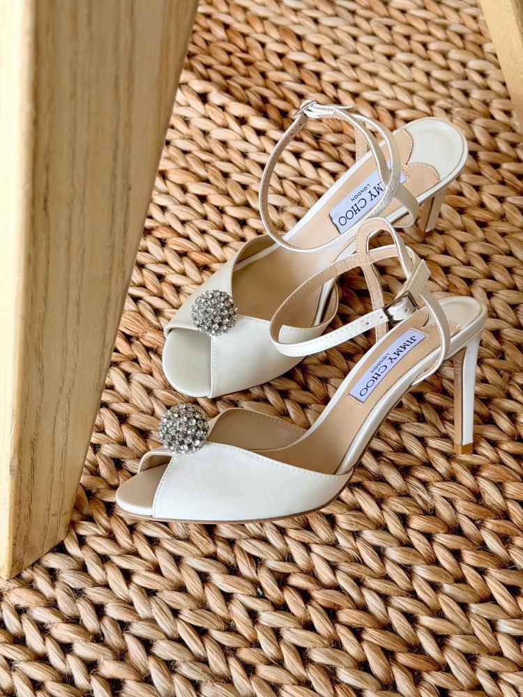 Jimmy Choo Crystal Brooch Ankle Strap Heels