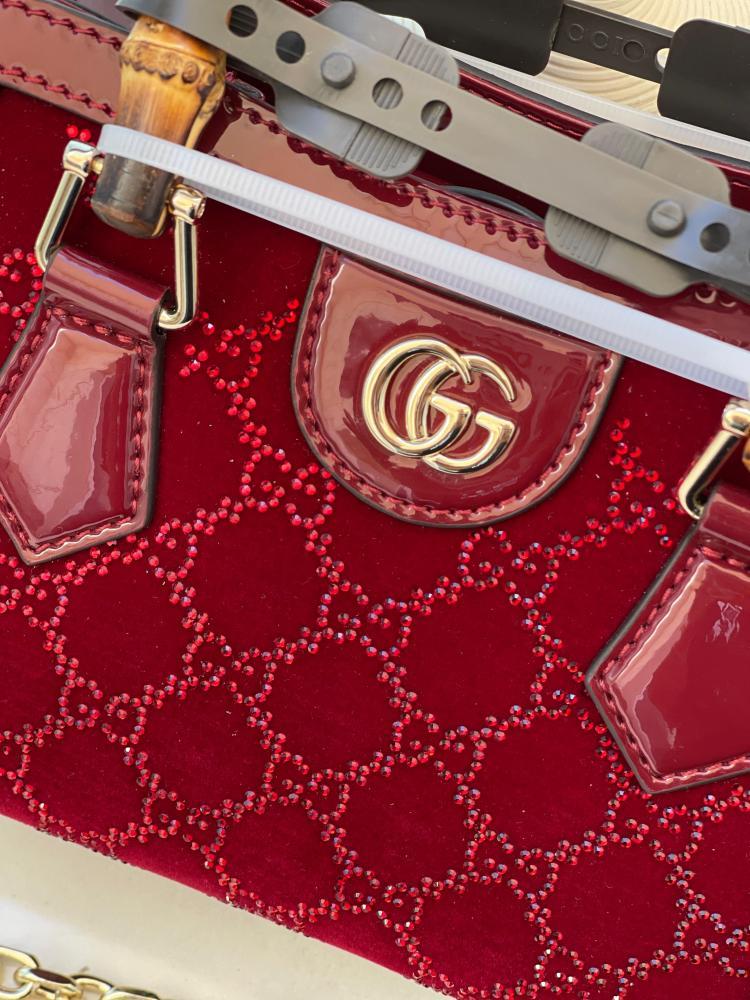 Gucci Burgundy Bamboo Top Handle Bag