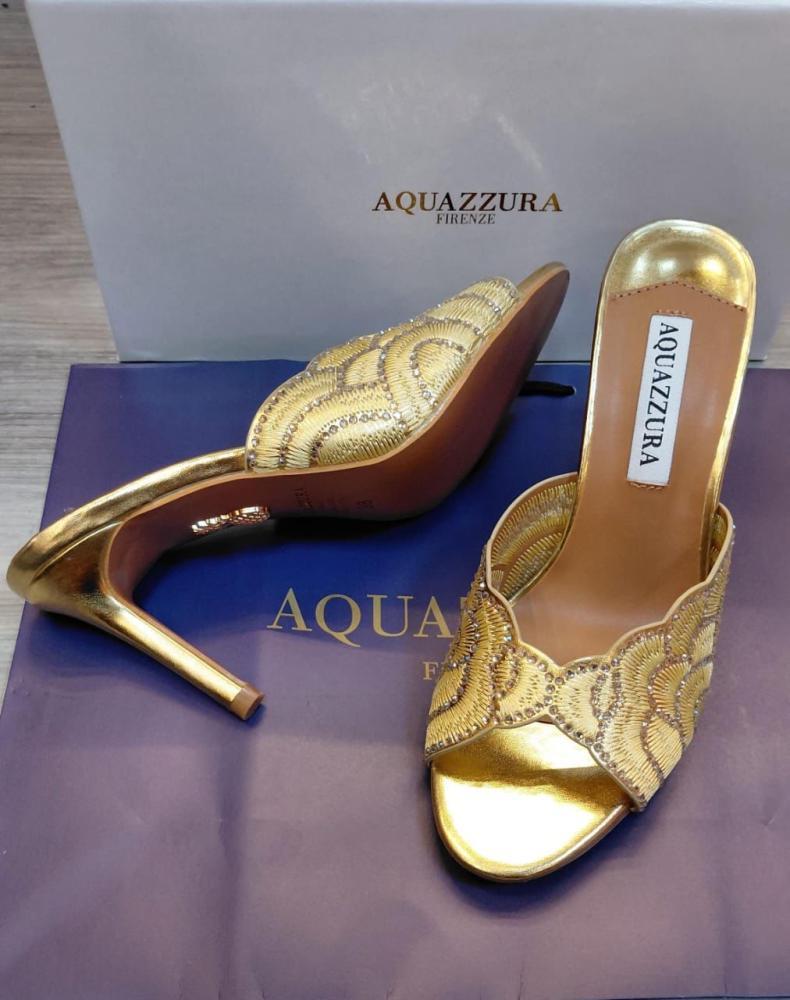 Aquazzura Embellished Gold Mule Heels