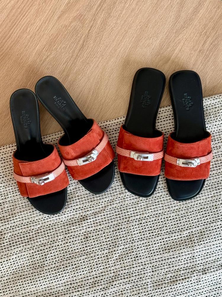 Hermès Kelly Suede Slides