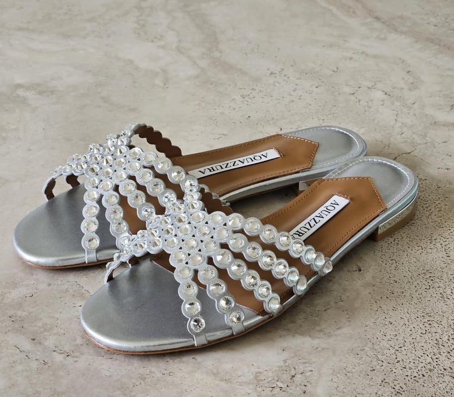 Aquazzura Crystal Embellished Flat Sandals