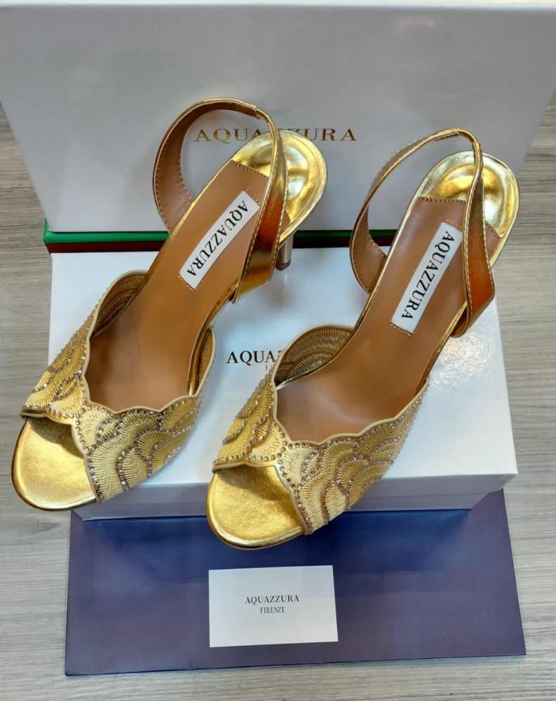 Aquazzura Embellished Gold Slingback Heels