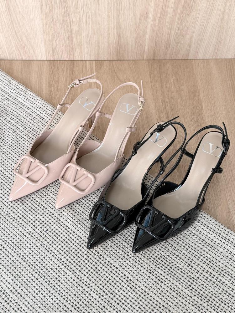 Valentino Patent V-Logo Slingback Heels