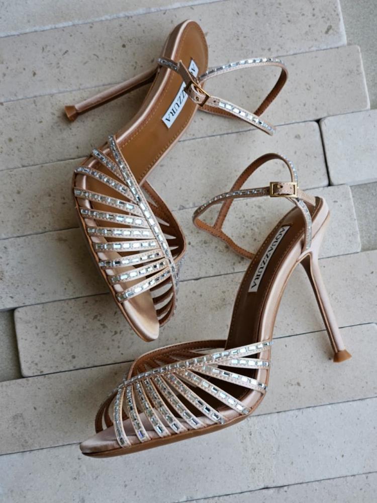 Aquazzura Crystal Strappy Sandal Heels – Nude