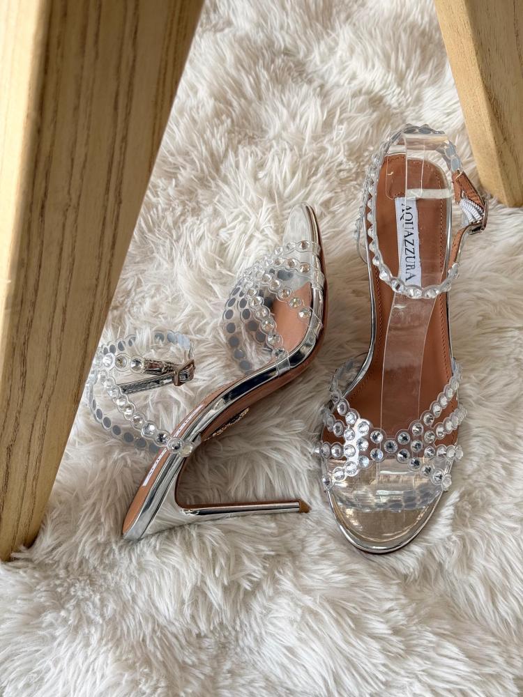 Aquazzura Crystal Embellished Ankle Strap Heels – 13 Colors